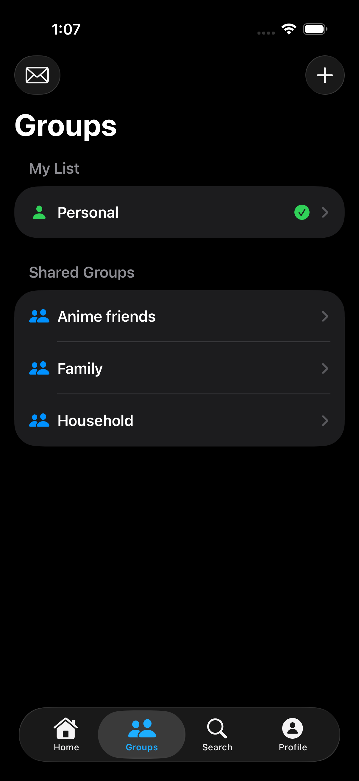 Groups for sharing with family